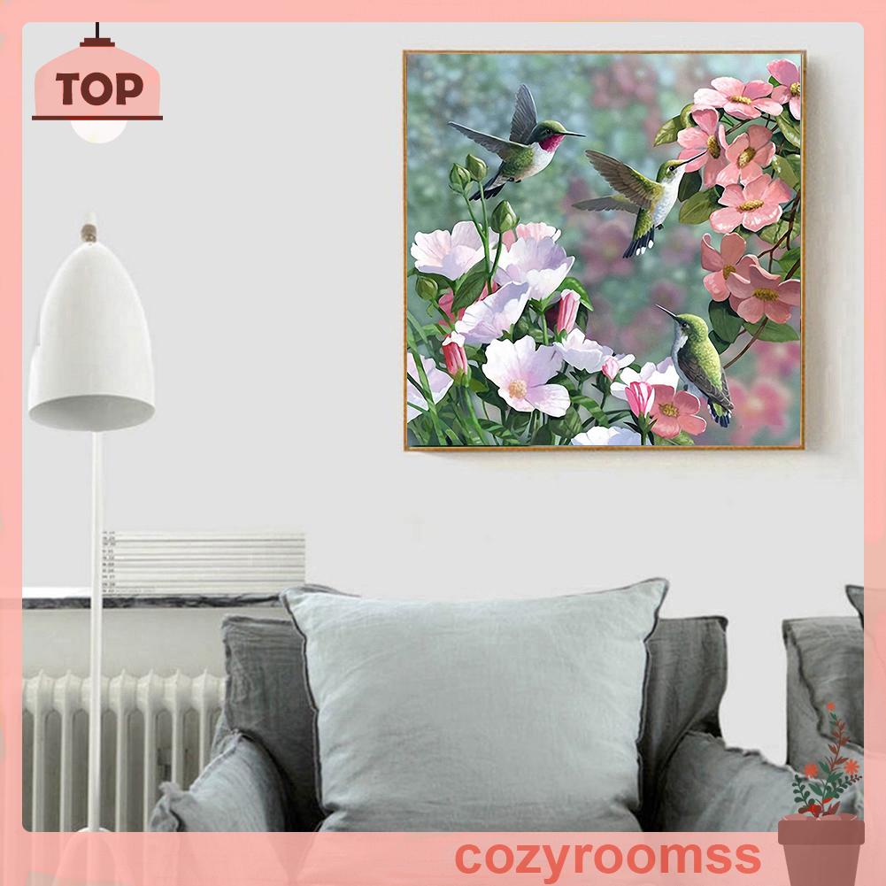 Bộ tranh đính đá 5D họa tiết chim ruồi và hoa độc đáo DIY
