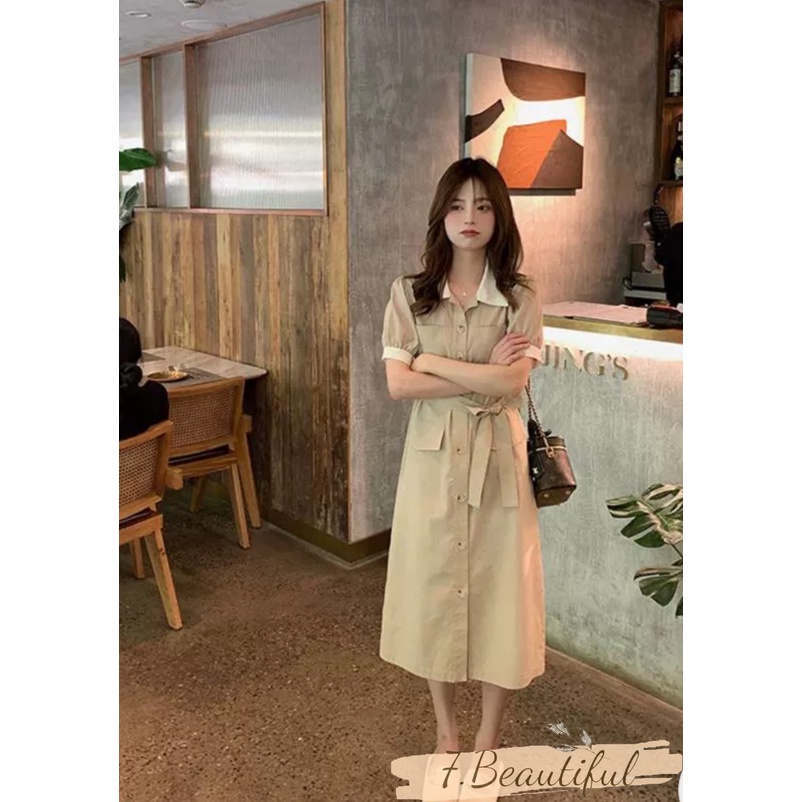 Váy sơ mi nữ, đầm nữ dáng dài thiết kế thắt đai, chất vải kaki mềm phong cách công sở thanh lịch 7.Beautiful V22