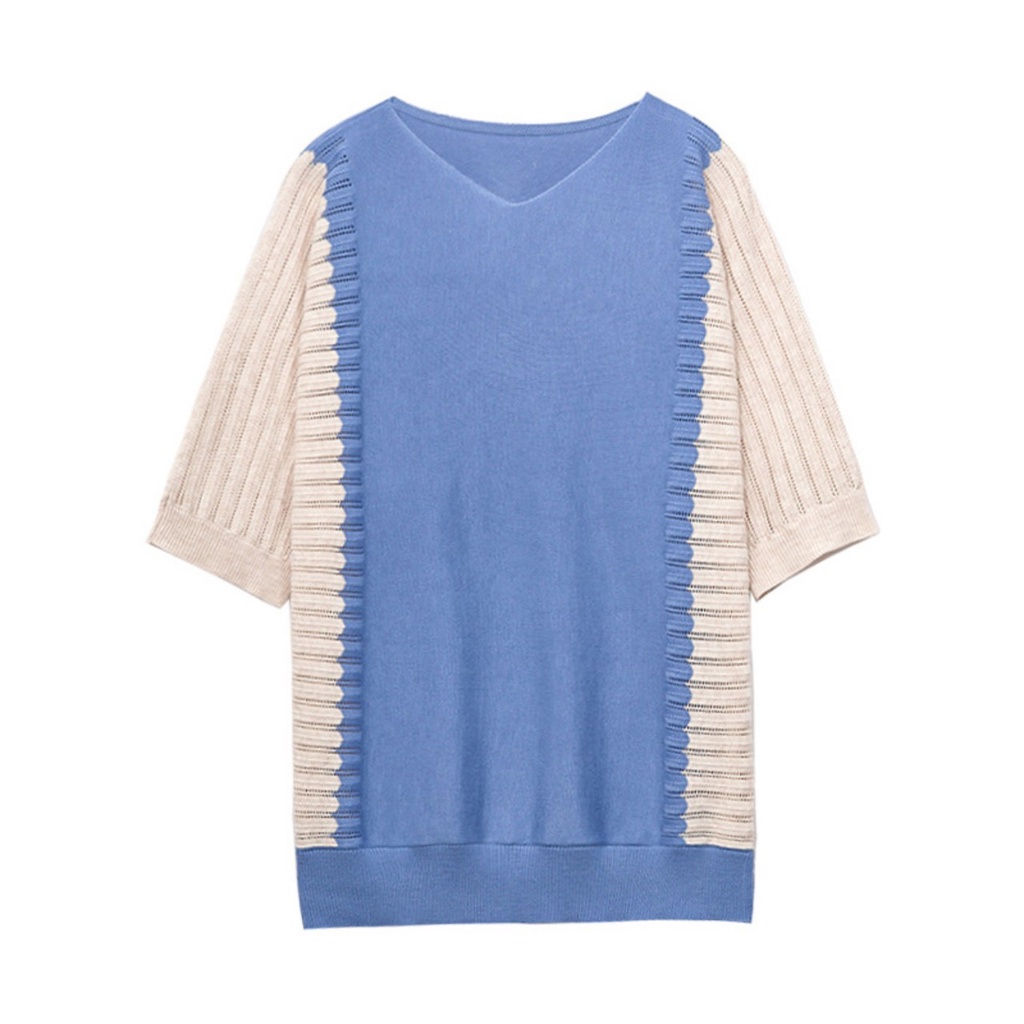 Áo len dệt kim tay lỡ mỏng trơn màu cổ chữ V Al33