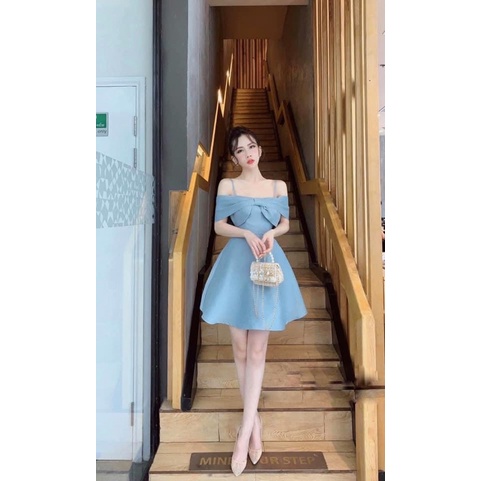 Đầm dự tiệc xoè nơ ngực dáng ngắn 2 màu | BigBuy360 - bigbuy360.vn