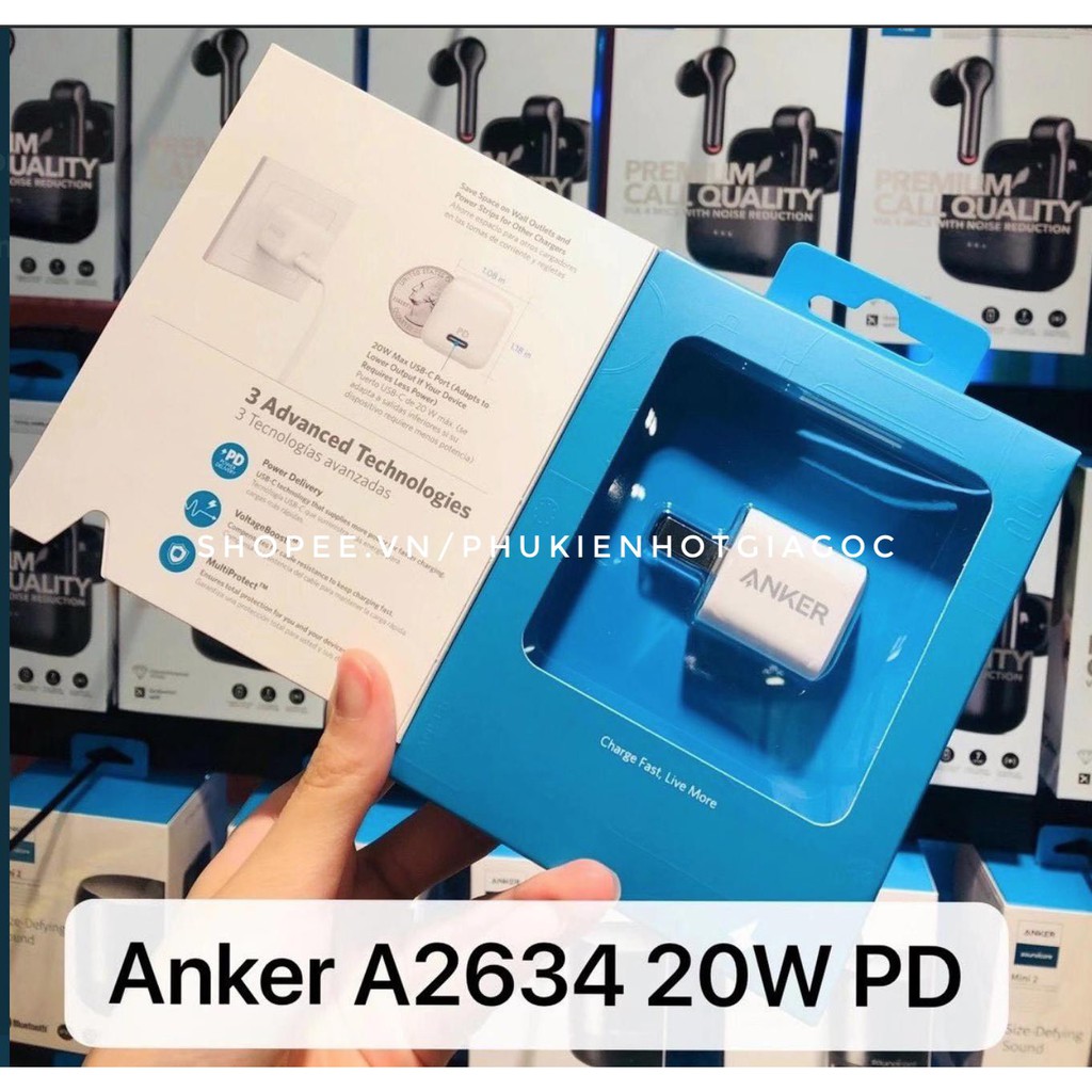 Sạc Anker PowerPort PD Nano 20w 1 cổng , Usb-c PD - Sạc nhanh PD cho Iphone 12 , IP 11 - A2634