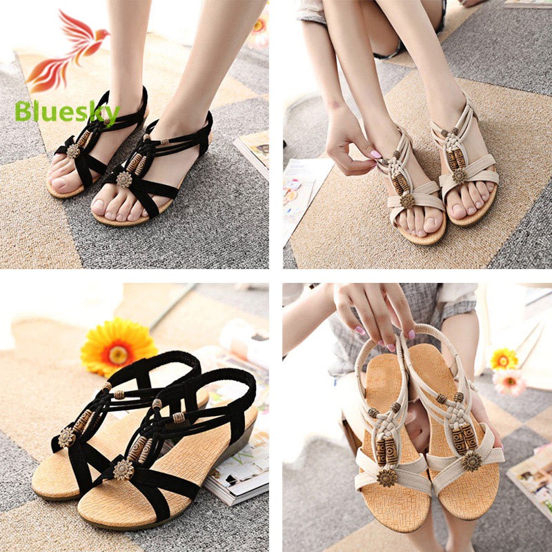 Giày Sandal xỏ ngón đế xuồng phong cách Bohemian độc đáo cho nữ