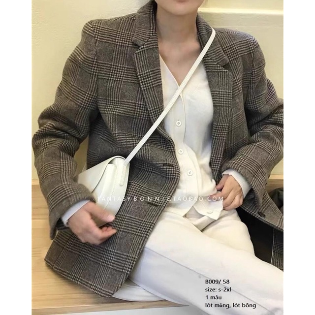 🍂 Áo khoác dạ hoạ tiết kẻ 2 lớp dày dặn