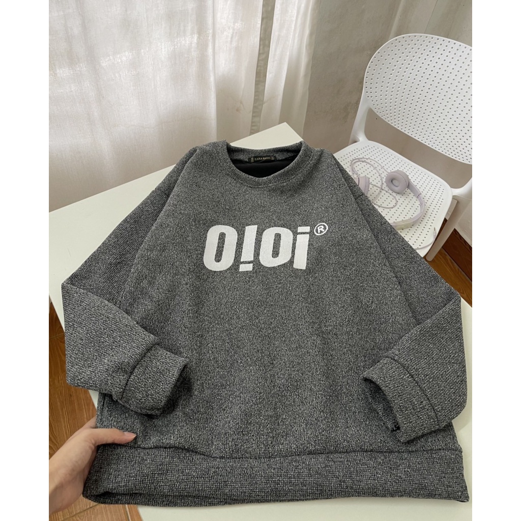 [RẺ VÔ ĐỊCH] HOT Áo Len Lót Nỉ OI OI Nữ -Sweater  Len from rộng dài tay,Hodie zip màu xám tiêu
