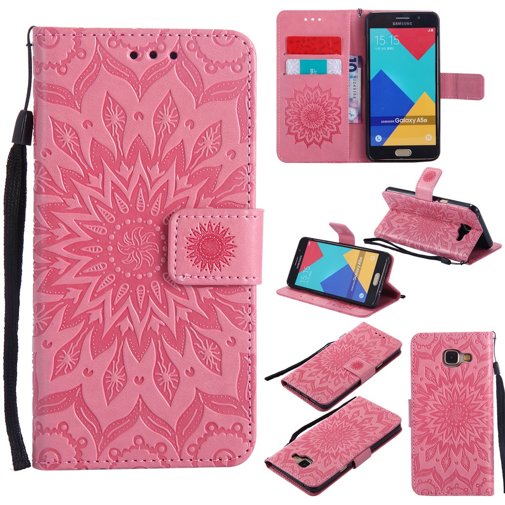 Ốp lưng lât giả da họa tiết hoa dập nổi dành cho Samsung A5 2016/A510