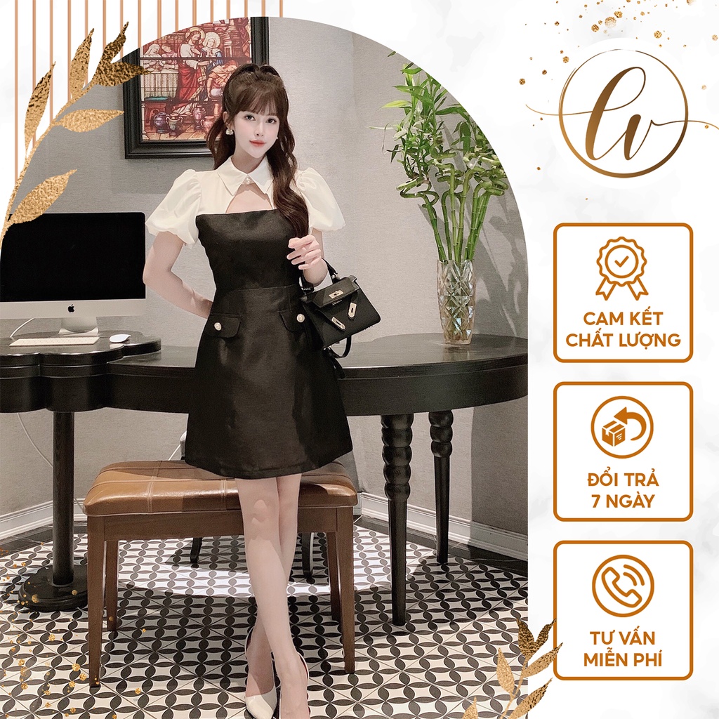 Váy tay bồng đen chất vải tacta cao cấp thoáng mát - LL008