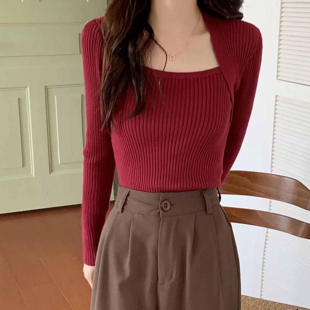 Áo dệt kim màu sắc đơn giản phong cách Hàn Quốc