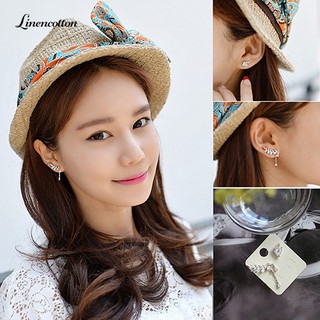 Women's Asymmetric Leaf Ear Clip Chain Drop Dangle Ear Cuff Stud Earrings