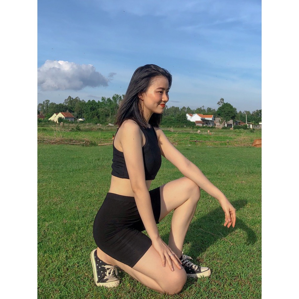 Quần legging đùi nữ thun cạp cao biker lửng ngố đồ dáng ôm bó lưng thun bigsize tập gym yoga