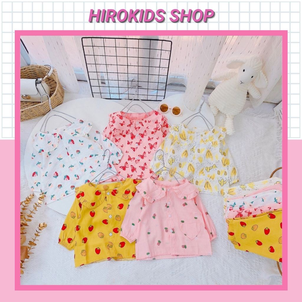 Đồ bộ Pijama bé gái kiểu dáng bánh bèo chất vải đũi họa tiết dễ thương (10-22kg) - Hirokids