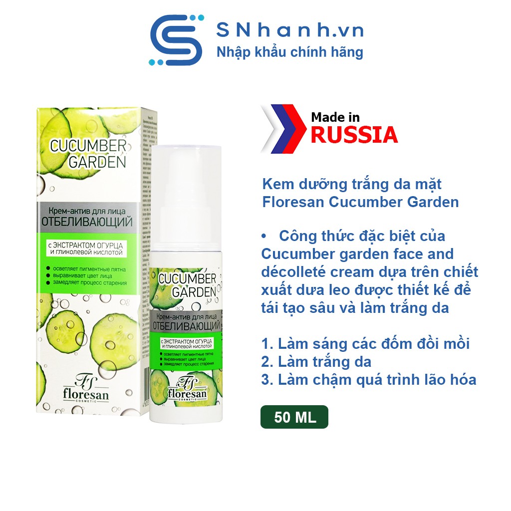 Kem dưỡng trắng da mặt Floresan Cucumber Garden Dưa leo 50ml