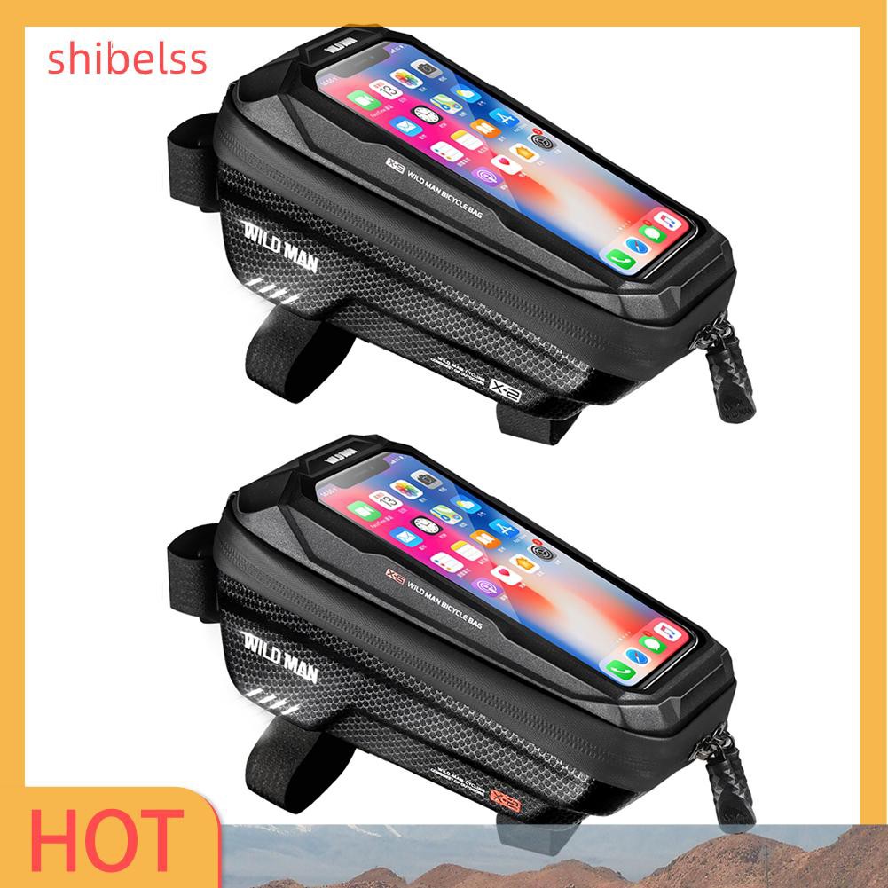 （ʚshibelss）WILD MAN MTB Bicycle Touch Screen Bag Waterproof Top Tube Hard Shell Case