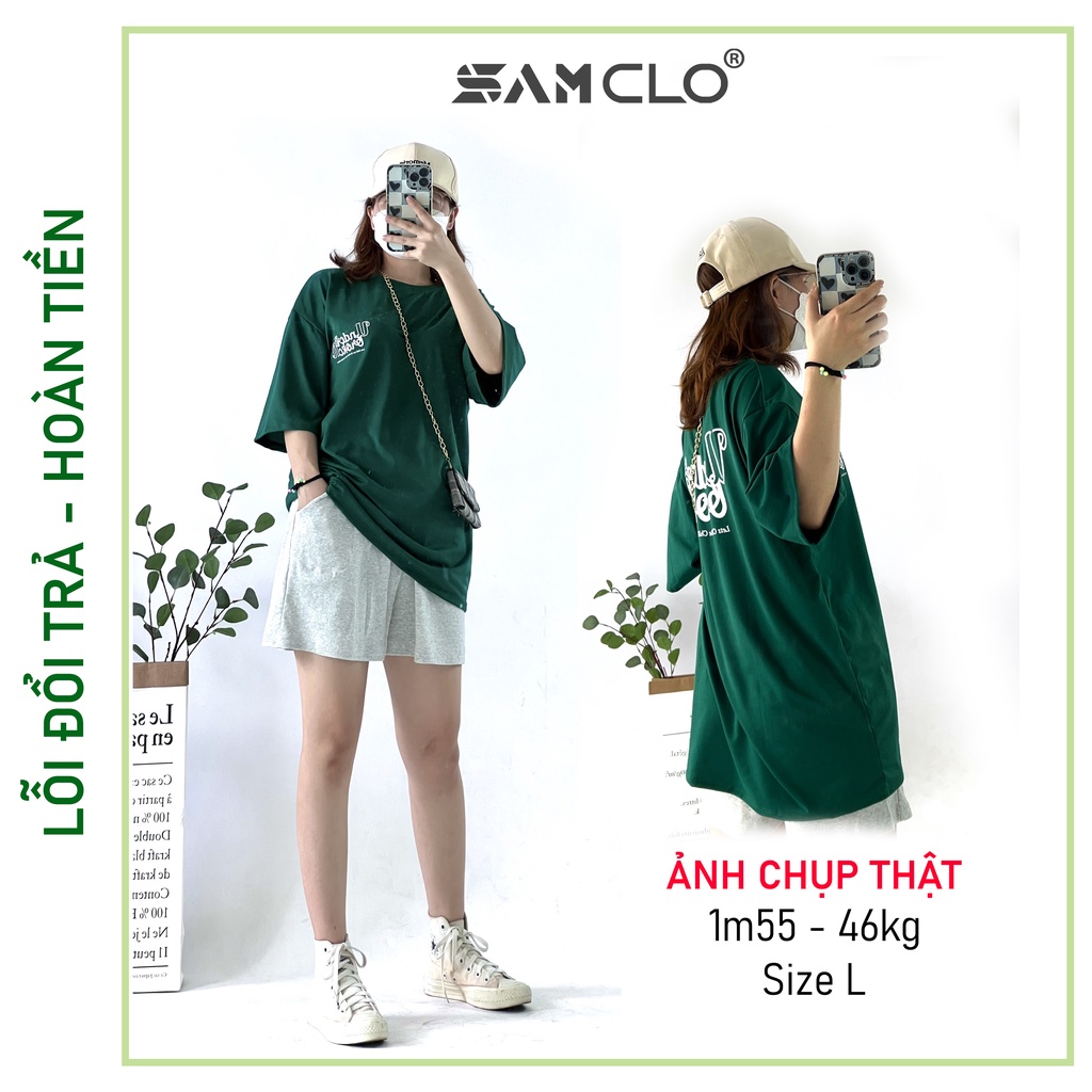 Áo thun nam nữ tay lỡ SAM CLO phông form rộng dáng Unisex - áo lớp, nhóm, couple in chữ UNDER BROKEN màu xanh rêu