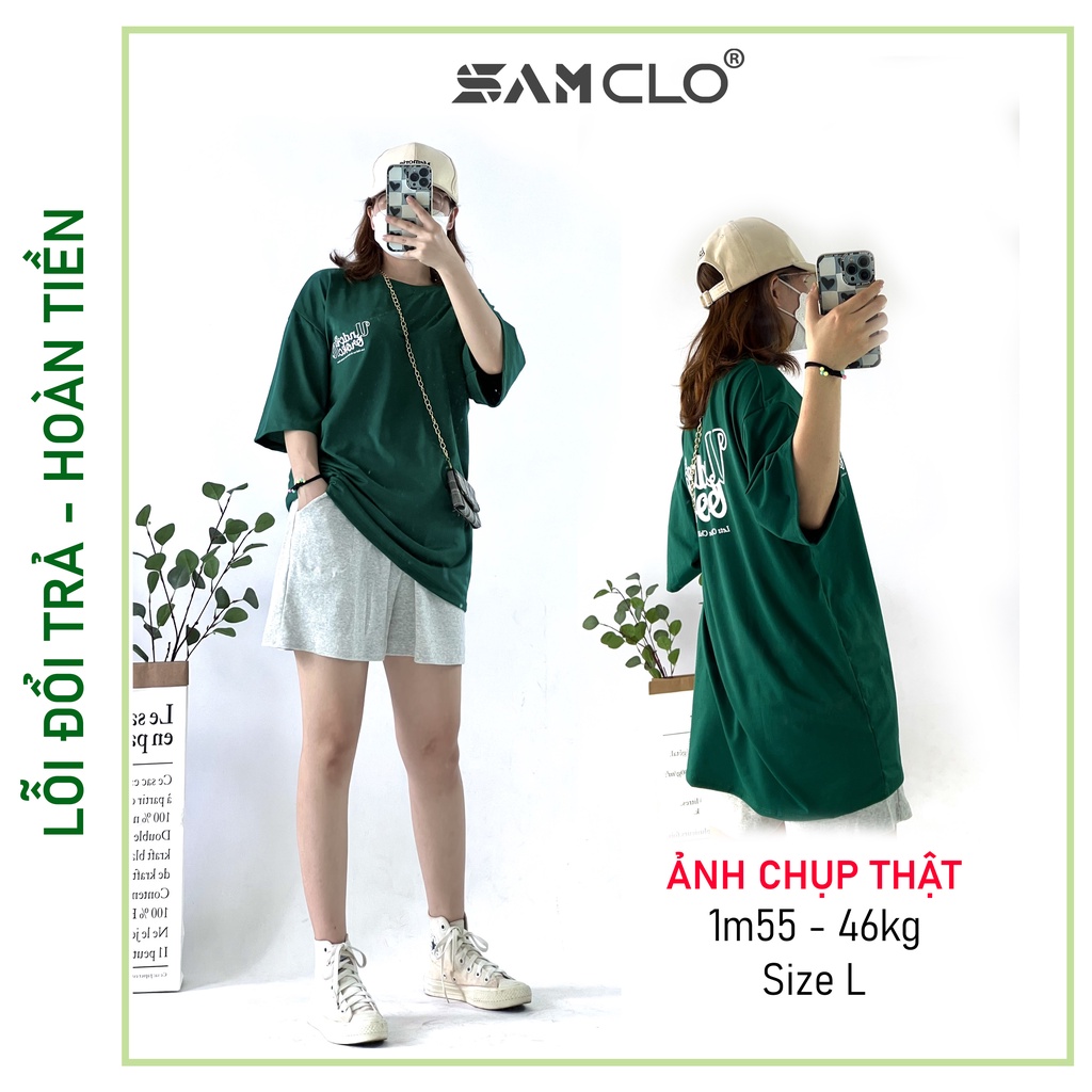 Áo thun nữ tay lỡ SAM CLO freesize phông form rộng dáng Unisex - áo lớp, nhóm, couple in chữ UNDER BROKEN màu xanh rêu