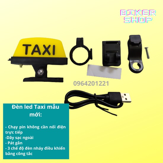 Bảng đèn Led Taxi mẫu mới chạy pin, có dây sạc, 3 chế độ nháy cho anh em trang trí xe