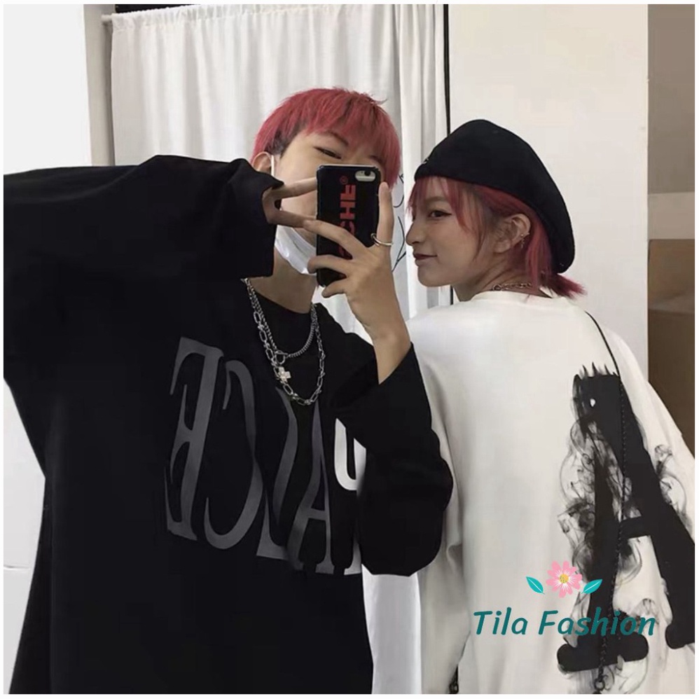 Áo thun tay dài phom rộng phong cách ulzzang Hàn Quốc in chữ A sau lưng siêu cá tính