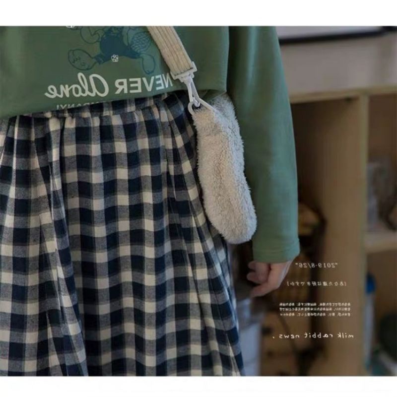 Chân váy caro xanh đậm vintage DV040