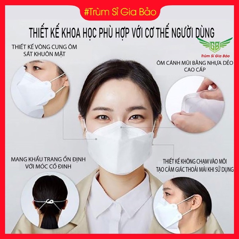 Set 50 chiếc khẩu trang 3d kf94 kháng khuẩn công nghệ Hàn Quốc, khẩu trang 4d 4 lớp ngăn bụi mịn cho người lớn trẻ em