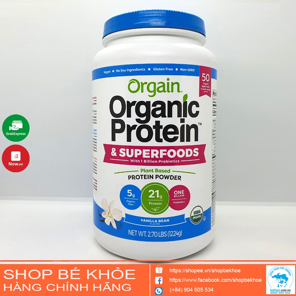 Orgain Protein organic - Sữa hữu cơ thực vật SuperFood Protein powder, Vanilla Bean Vegan, Non GMO