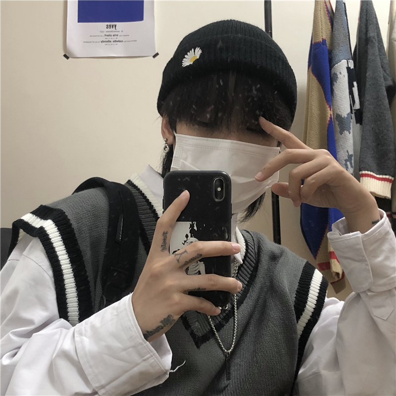 HIPSTER Mũ Len Dày Thêu Hoa Cúc Phong Cách Retro