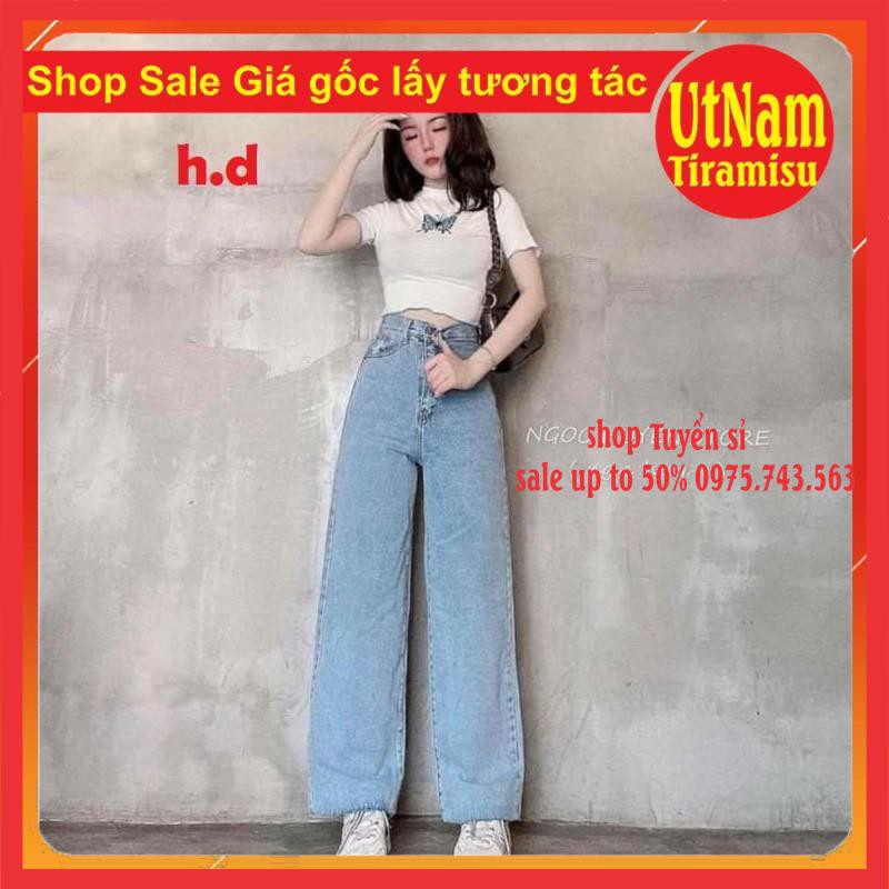 Sét đồ nữ sét trang phục bộ nữ áo croptop Bodip Bướm xanh + quần  Jeans ống rộng unisex form thụng tay