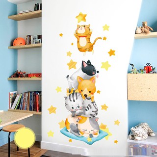 Decal dán tường Mèo hái sao