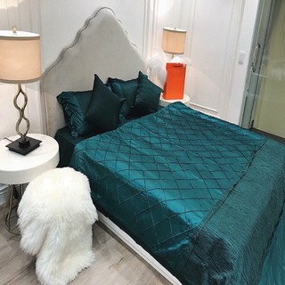 Bộ chăn ga gối lụa luxury 6 món màu xanh (kèm ảnh thật)