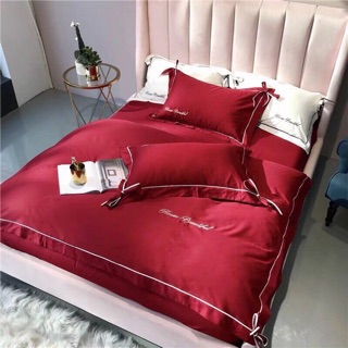 Bộ chăn ga gối cưới lụa nơ 4 món