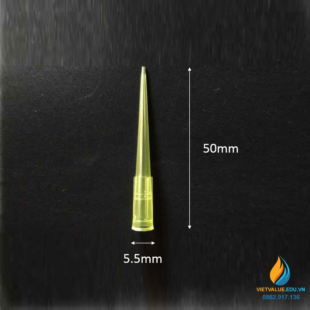 Túi 1000 cái đầu côn pipet hút, loại 0.2ml, nhựa PP màu vàng tiệt trùng
