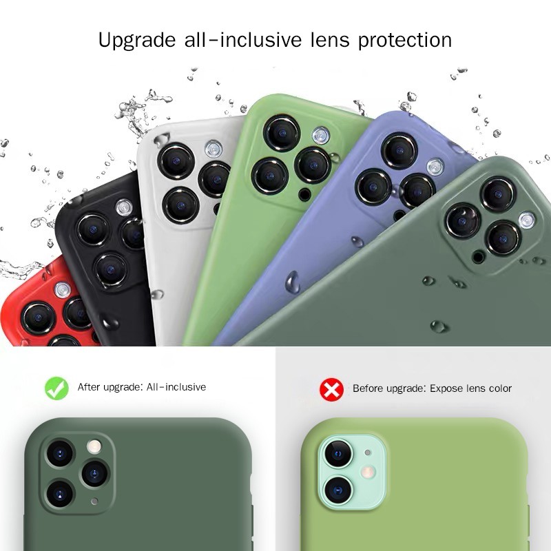 Ốp lưng điện thoại di động Liquid Silicone Solid Plain cho iPhone 6 6s 7 8 plus X XR XS MAX 11 PRO MAX Vỏ máy ảnh dạng lỏng bao gồm toàn bộ