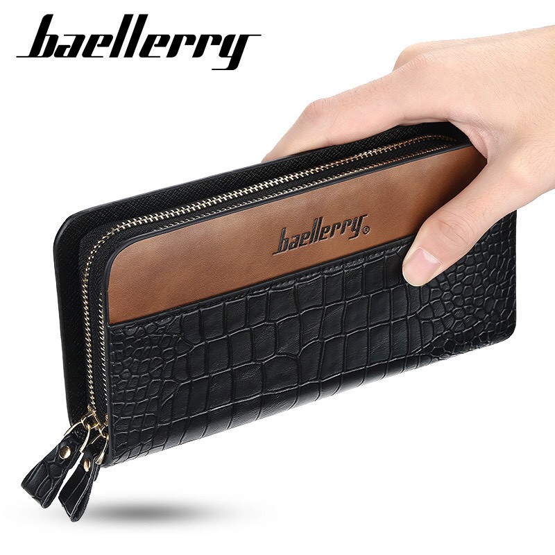 Ví cầm tay nam Baellerry full box VID01 vân da cá sấu đẳng cấp doanh nhân có 2 đô la may mắn lót ví