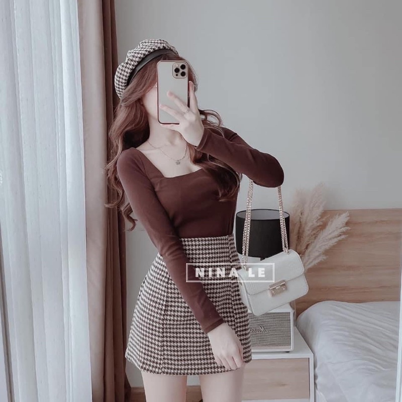 Sét áo cổ u chân váy A ziczac bigsize 50-90kg