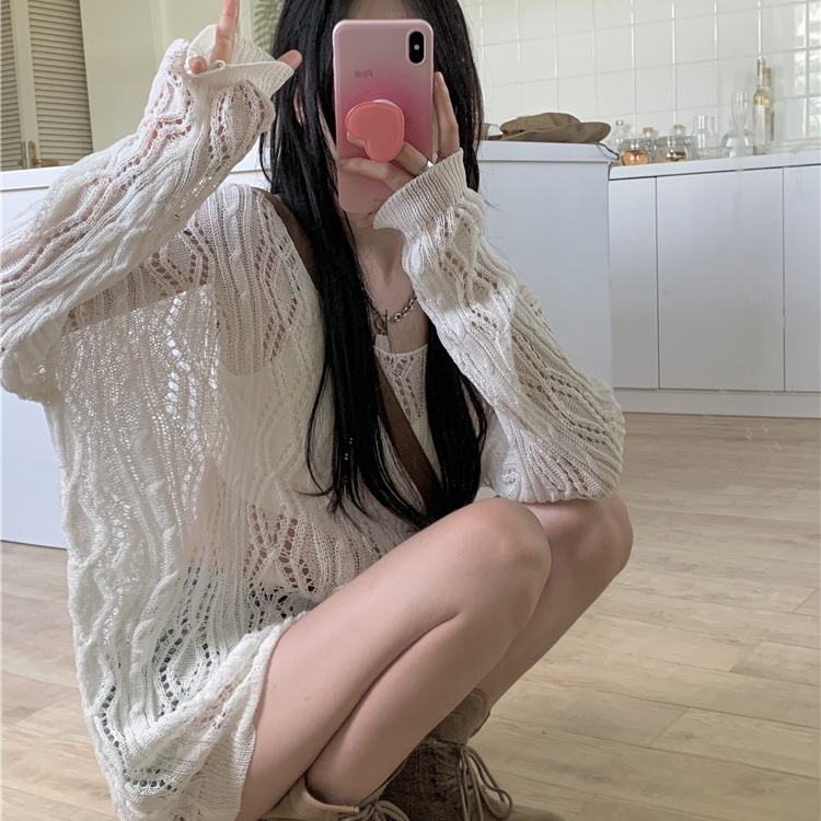 Áo Sweater Dệt Kim Phối Lưới Thời Trang Mùa Thu Hàn Quốc Cho Nữ