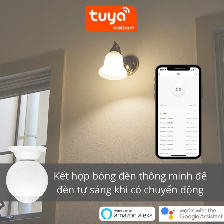 Cảm Biến Chuyển Động TUYA, Wifi PIR Có Chân Đế Dán, Kết Hợp Với Công Tắc Tạo Ngữ Cảnh