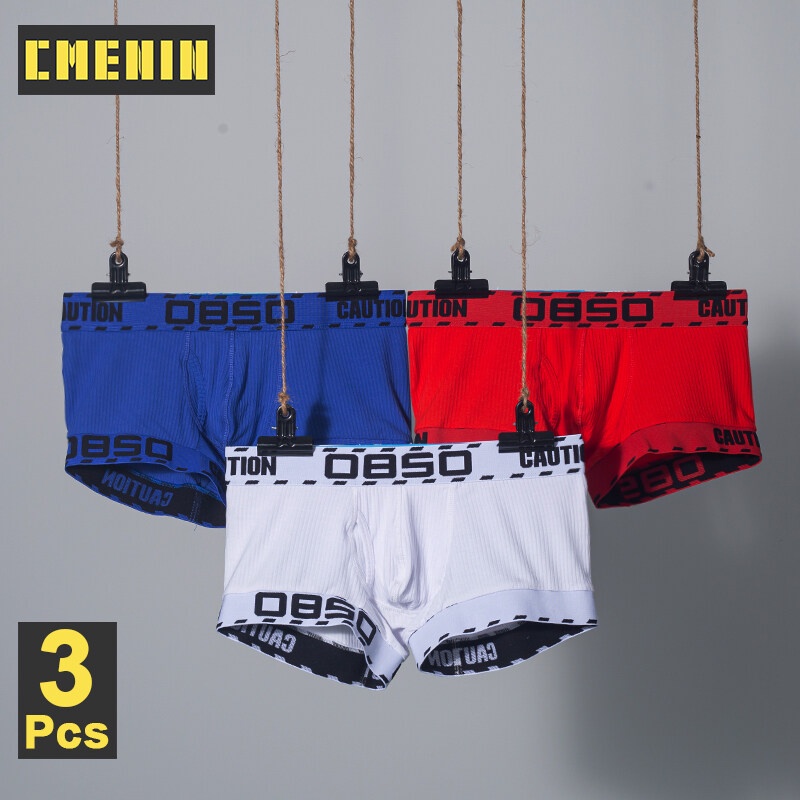 [Cửa Hàng Chính Thức CMENIN] Bộ 3 Quần Lót Boxer Cotton In Chữ Thoáng Khí Cho Nam Bán Chạy BS3204