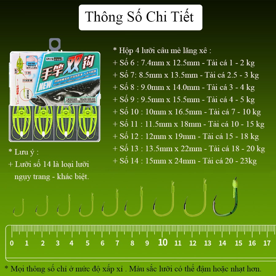 Hộp 4 lưỡi câu mè lăng xê , lưỡi câu bom cá mè thiết kế thông minh, tạo ổ và thu hút cá hiệu quả Rice Fishing LC-20
