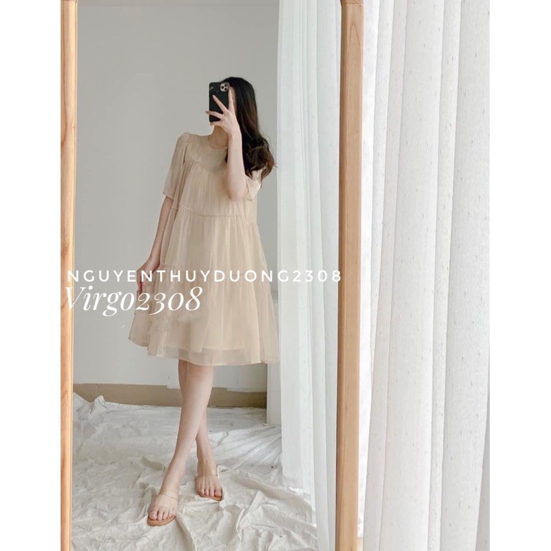 [Ảnh thật/Sẵn]Váy voan tơ Zumi dress dáng suông/Đầm voan tơ xếp tầng 2 lớp