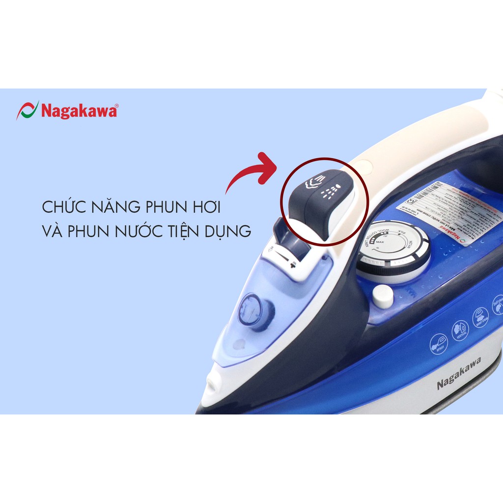 Bàn là hơi nước cầm tay chính hãng Nagakawa NAG1505 công suất 1200W có đế bàn là chống dính Nobihome