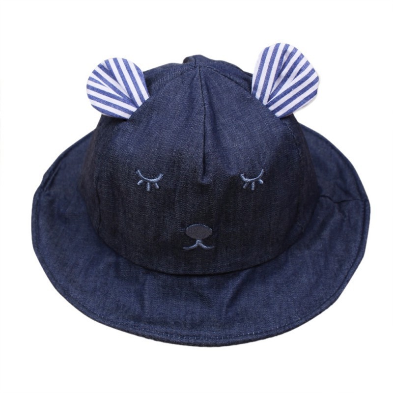 Mũ vải tròn đính tai gấu kẻ sọc dễ thương cho bé