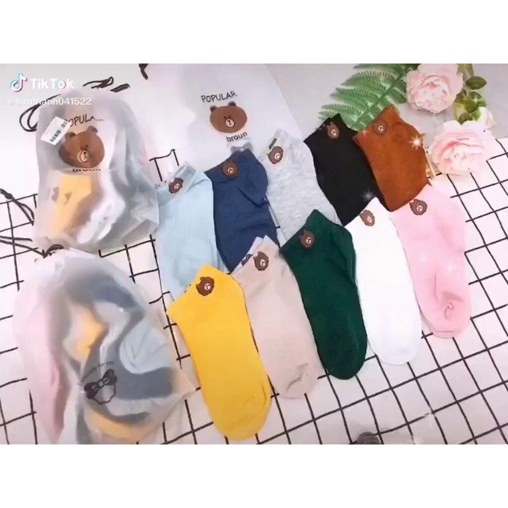 Set 10 Đôi Tất Nữ, Vớ Nữ Hình Gấu, Hình Hoa Cúc Kèm Túi Đựng Siêu Xinh