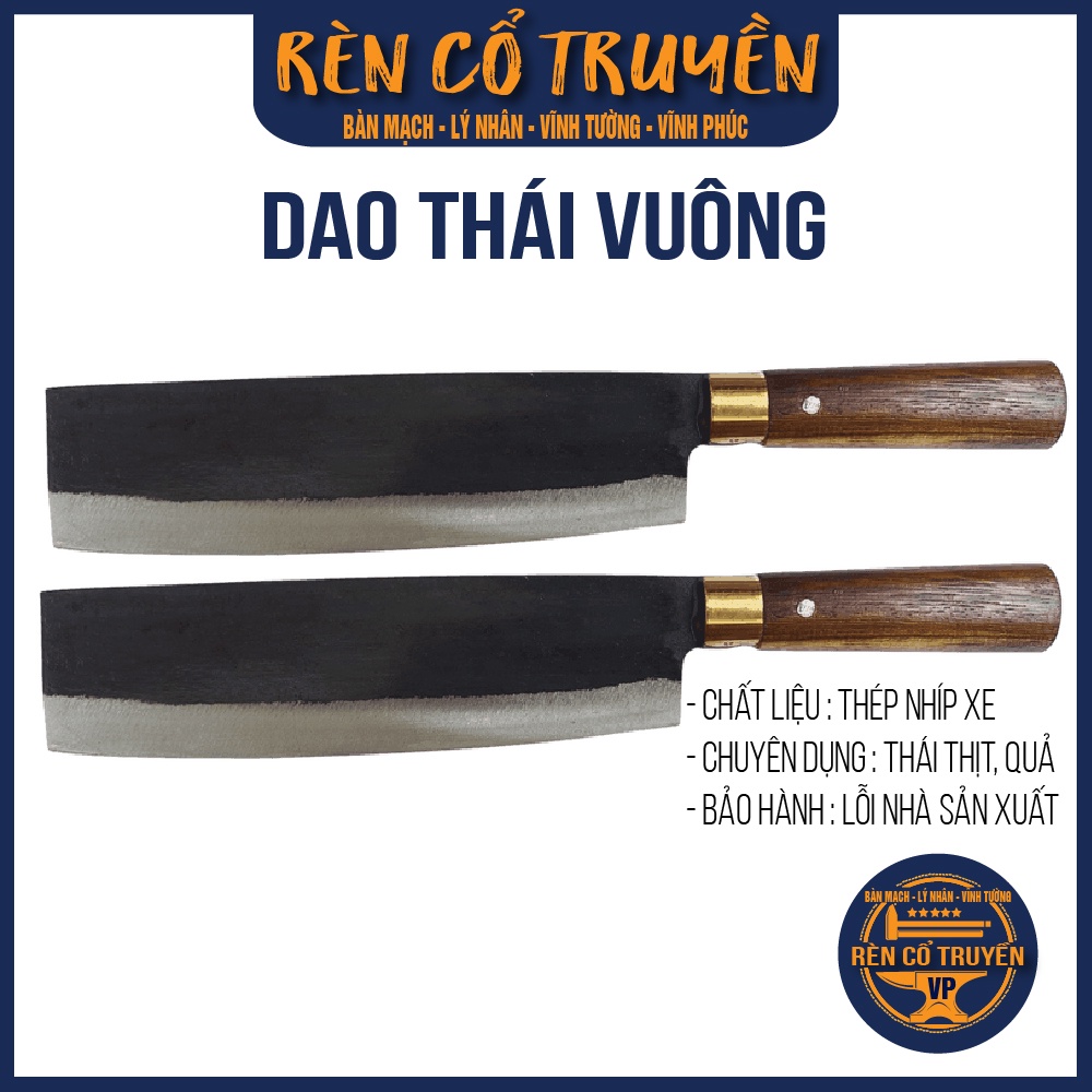 Dao Thái vuông nhíp xe ô tô - khâu Inox - cán gỗ chính hãng Lý Nhân