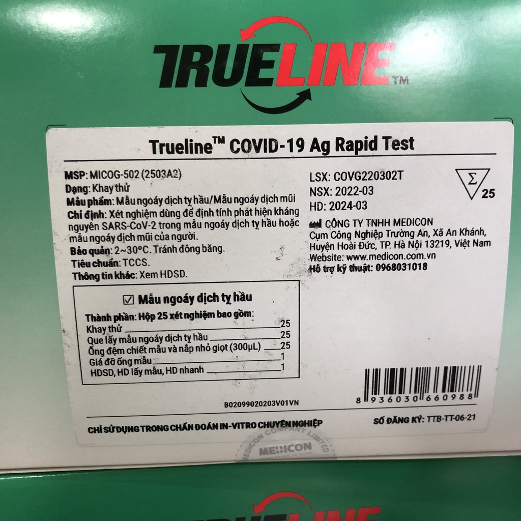 Test nhanh,kit test nhanh Covid kháng nguyên Trueline covid-19 Ag đã được Bộ Y Tế cấp phép
