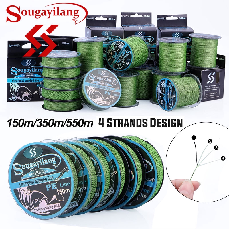 Cuộn dây câu Sougayilang bện sợi PE 4 lõi 20LB-78LB siêu bền dài 150M/350M/550M