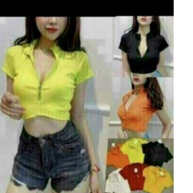 Áo thun croptop dây kéo nhiều màu LY alohashop91