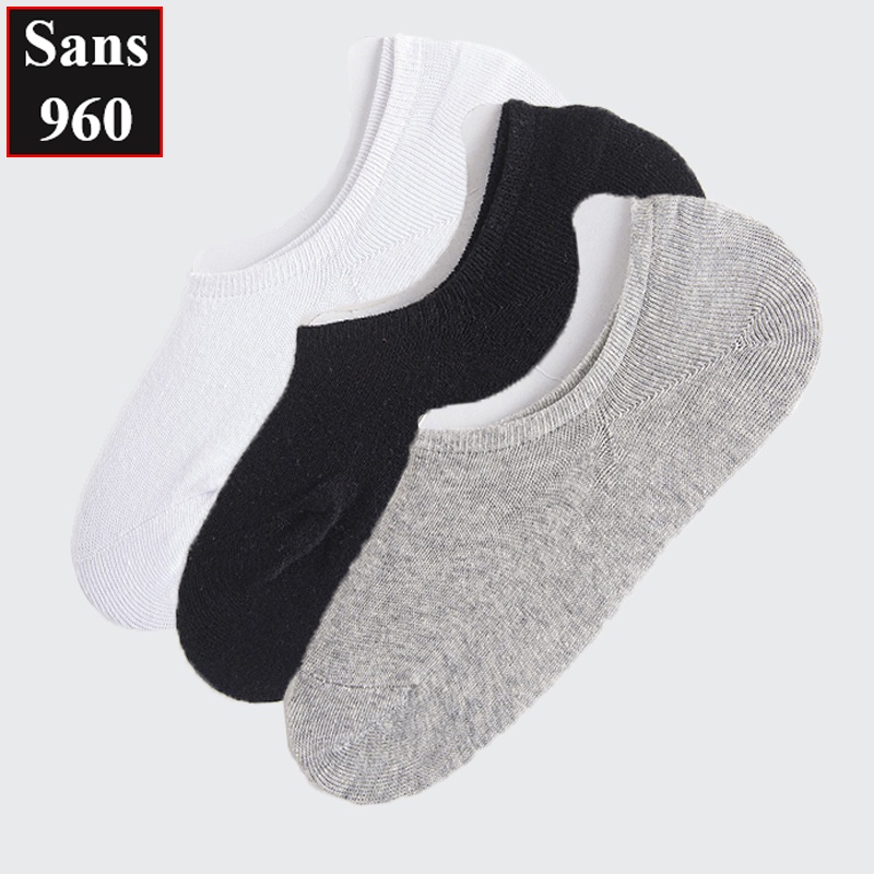 Tất vớ nam nữ mỏng mát đủ cỡ nhiều màu Sans961 cổ ngắn dài lười trơn chất cotton giá rẻ màu đen trắng xám