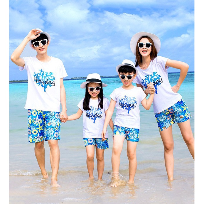 Áo thun gia đình Holiday 3/4/5 người cotton dày dặn Màu trắng GD0025T Bin Action