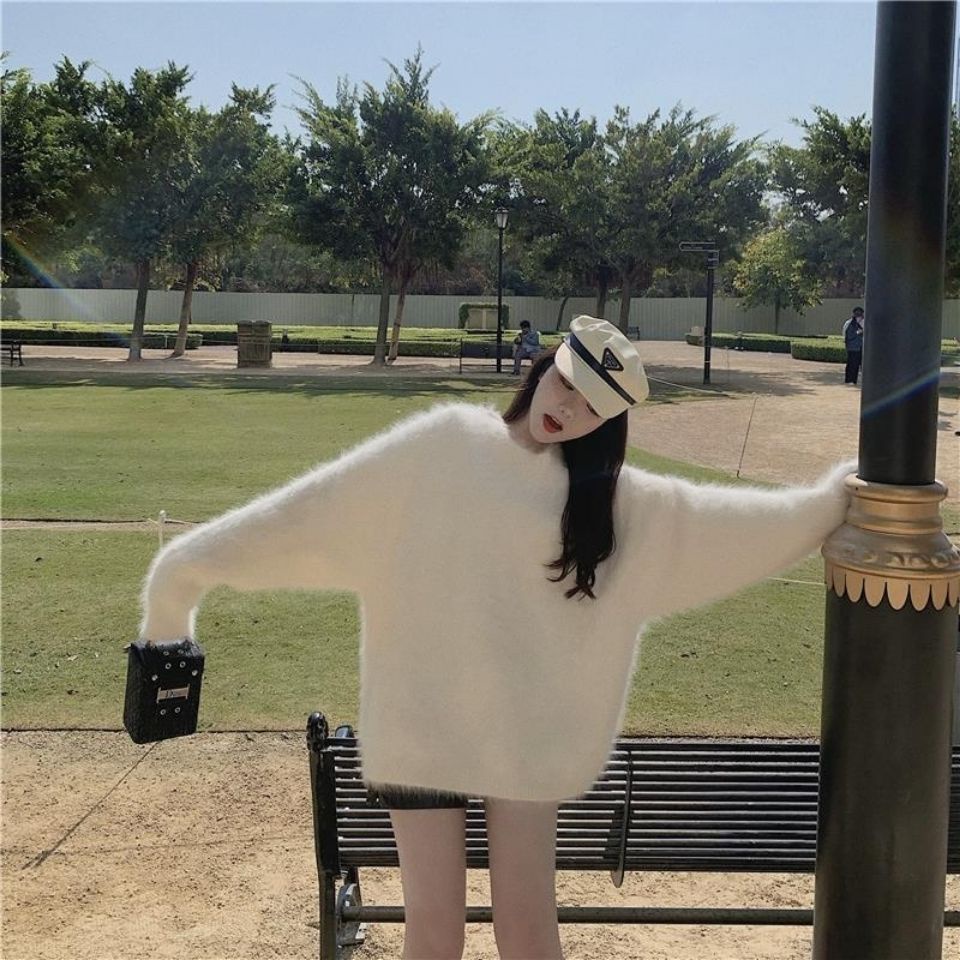 Áo Sweater Dáng Rộng Vải Lông Cừu Thời Trang Thu Đông Cho Nữ