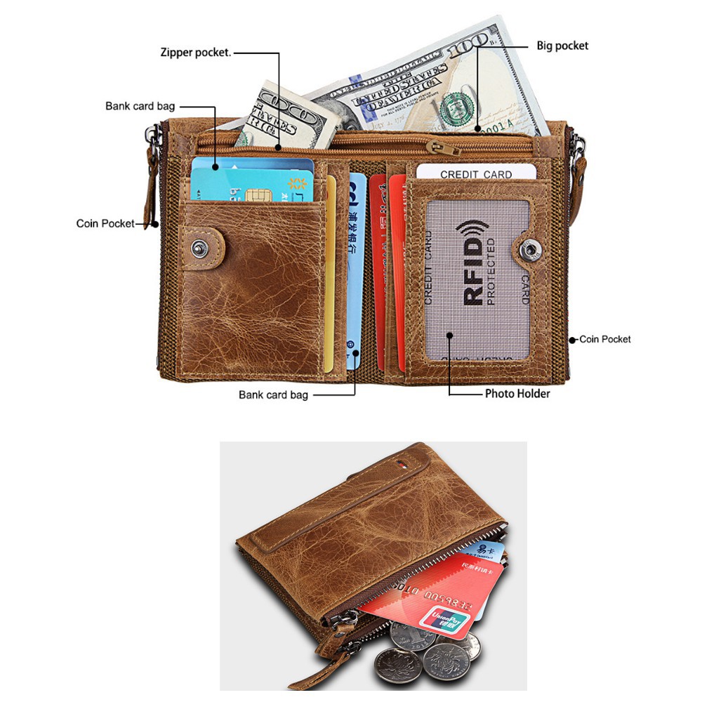 Ví da bò dáng ngắn thời trang cho nam