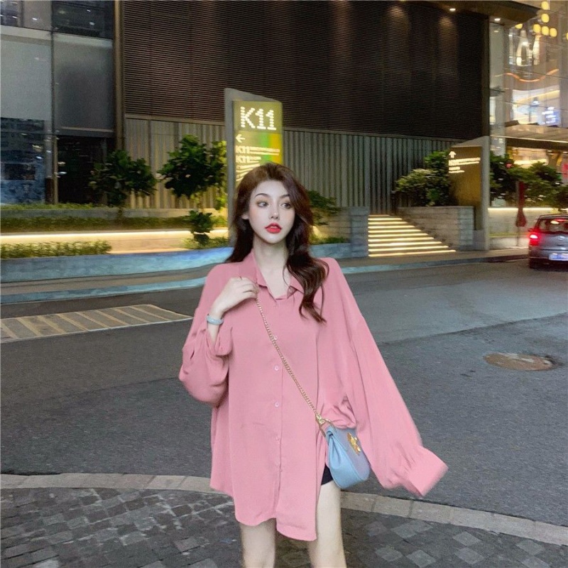 Áo sơ mi dài tay dáng rộng thời trang mùa thu 2020 đơn giản cho nữ