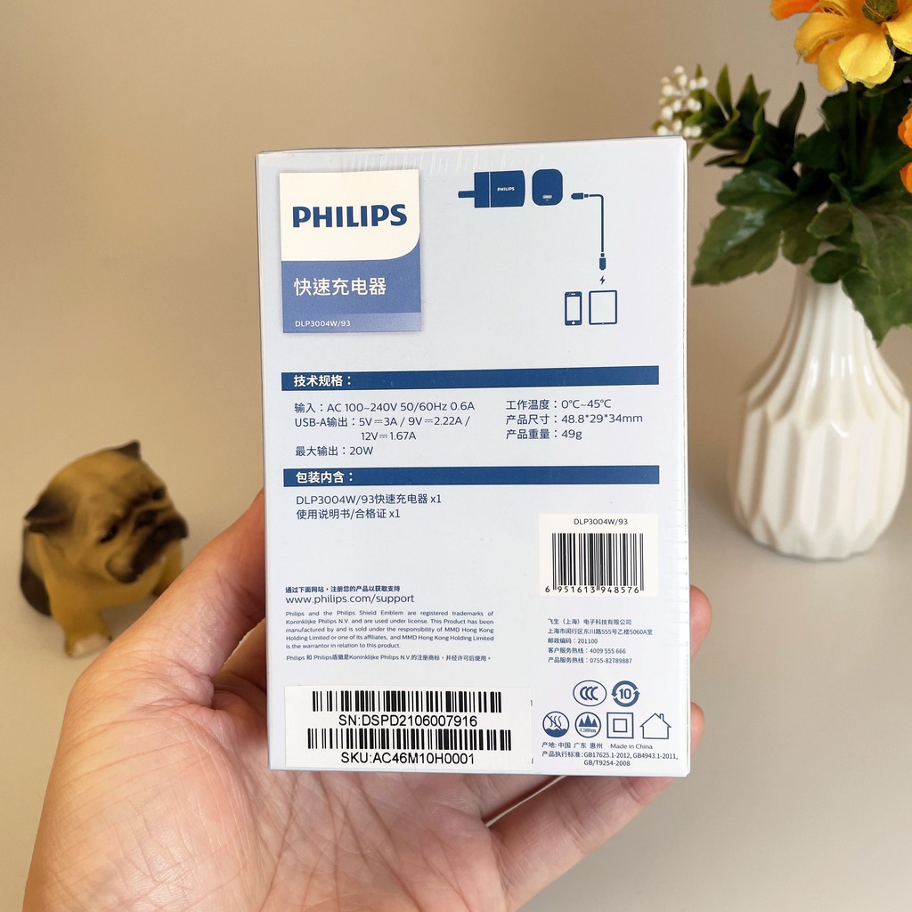 Bộ Sạc Nhanh Philips DLP3004W IPPD 20W,Cáp sạc nhanh SWR1003 USB-C to ,Cho IP12 Pro Max 11 X 8P Vâng